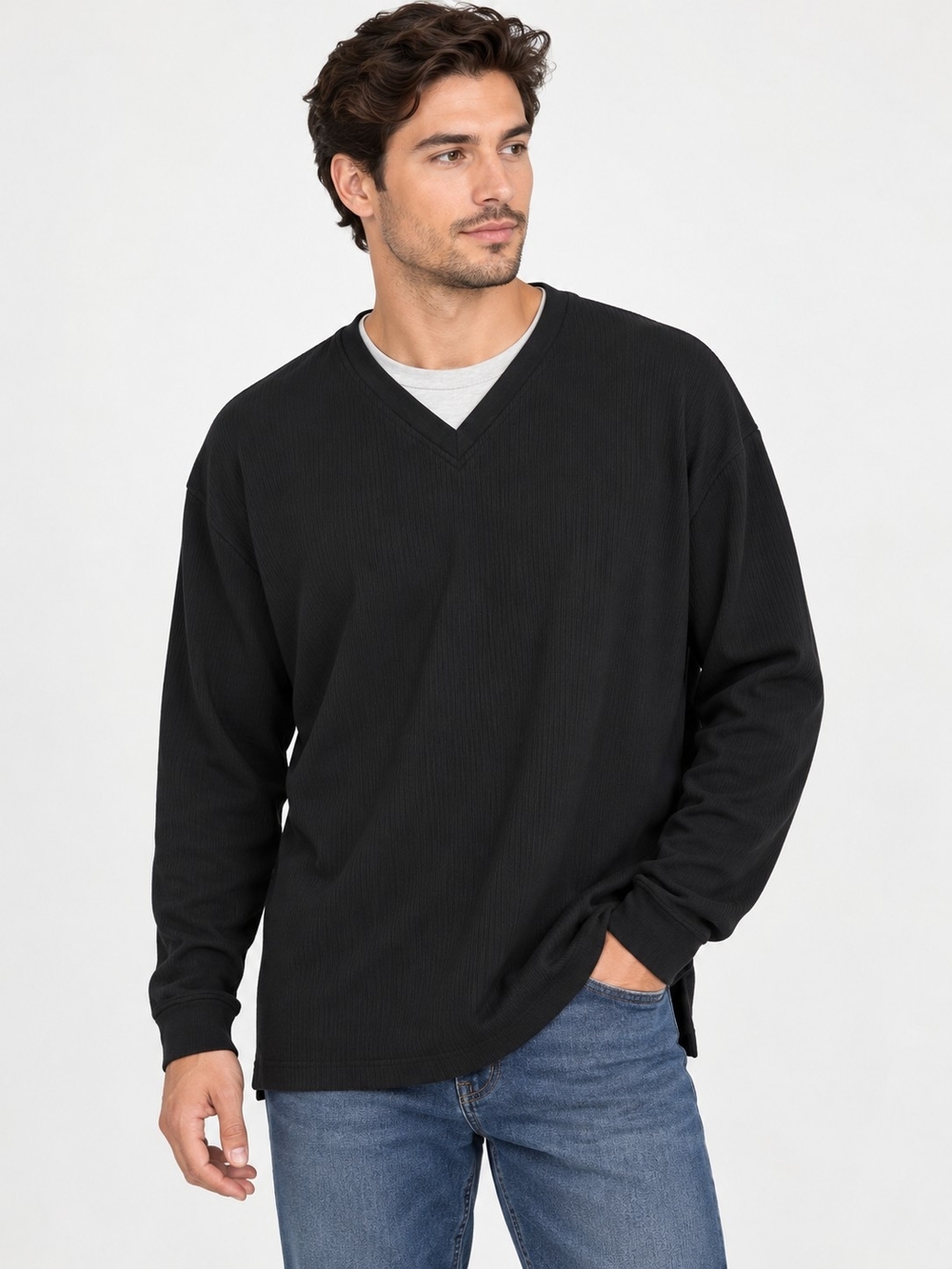 Haggar Men's V-Neck Long Sleeve Sweater - Black